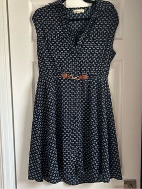 Modcloth Navy Blue Printed Dress with White Dot Motif